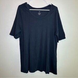 J. Jill Navy Blue Tunic Top Sz 1X/XL Pima Seamed Elbow Sleeve Cotton Round Neck